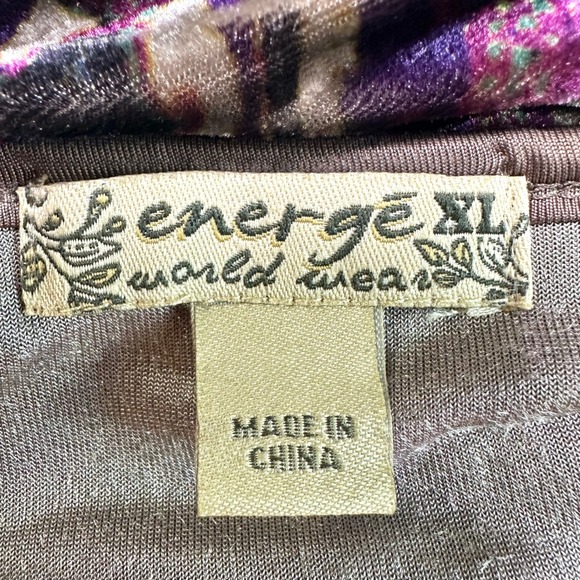 ENERGE WORLD WEAR Purple Velvet Paisley V Neck Babydoll Top 2000s Y2K Women's XL - Picture 6 of 7